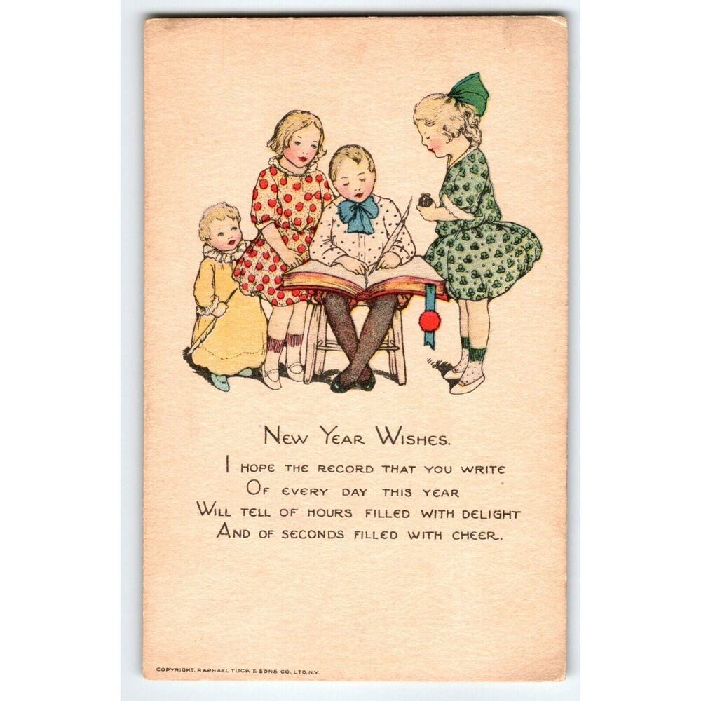 New Year Postcard Tuck Schmucker Boy Girls Children 1919 Series 618 Joyous